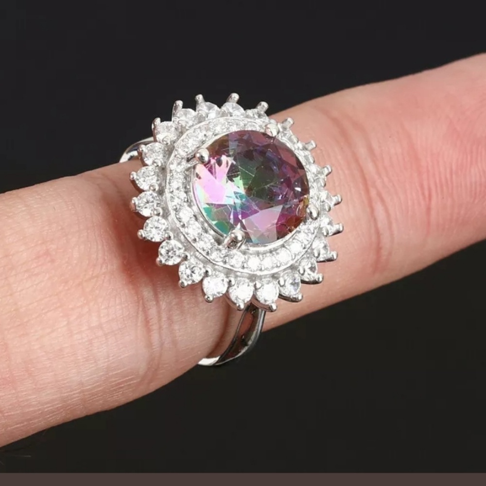 Aurora borealis & white Topaz princess ring - Picture 3 of 16